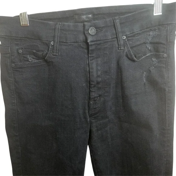 MOTHER Looker Ankle Fray Skinny Jeans 27 Black Distressed - Picture 2 of 16